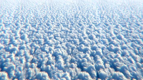 vista desde la ventana del avión volador en nubes de cúmulo. animación 3d, bucle sin costuras.