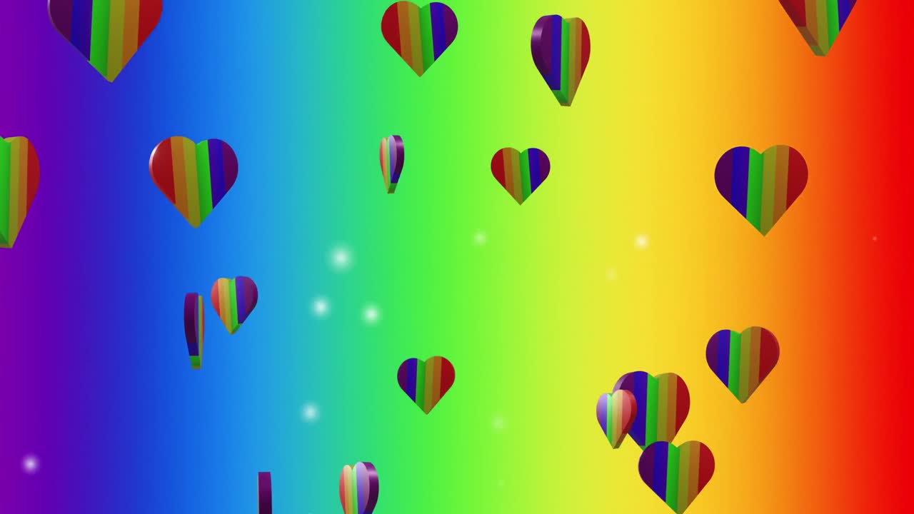 무지개 배경 위에 무지개 심장의 애니메이션