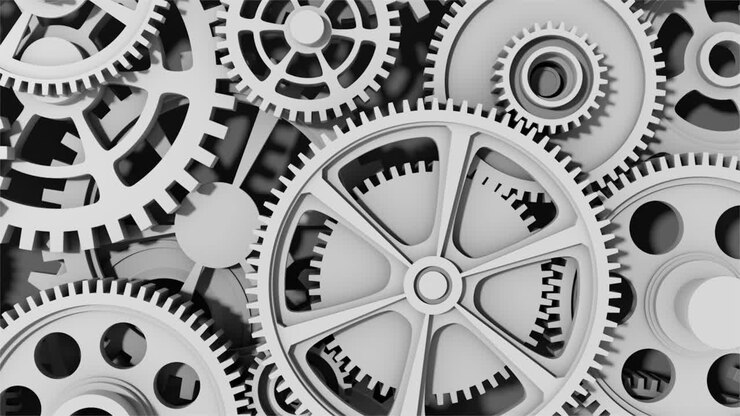 Industrial video background with gears. 3d animation.
