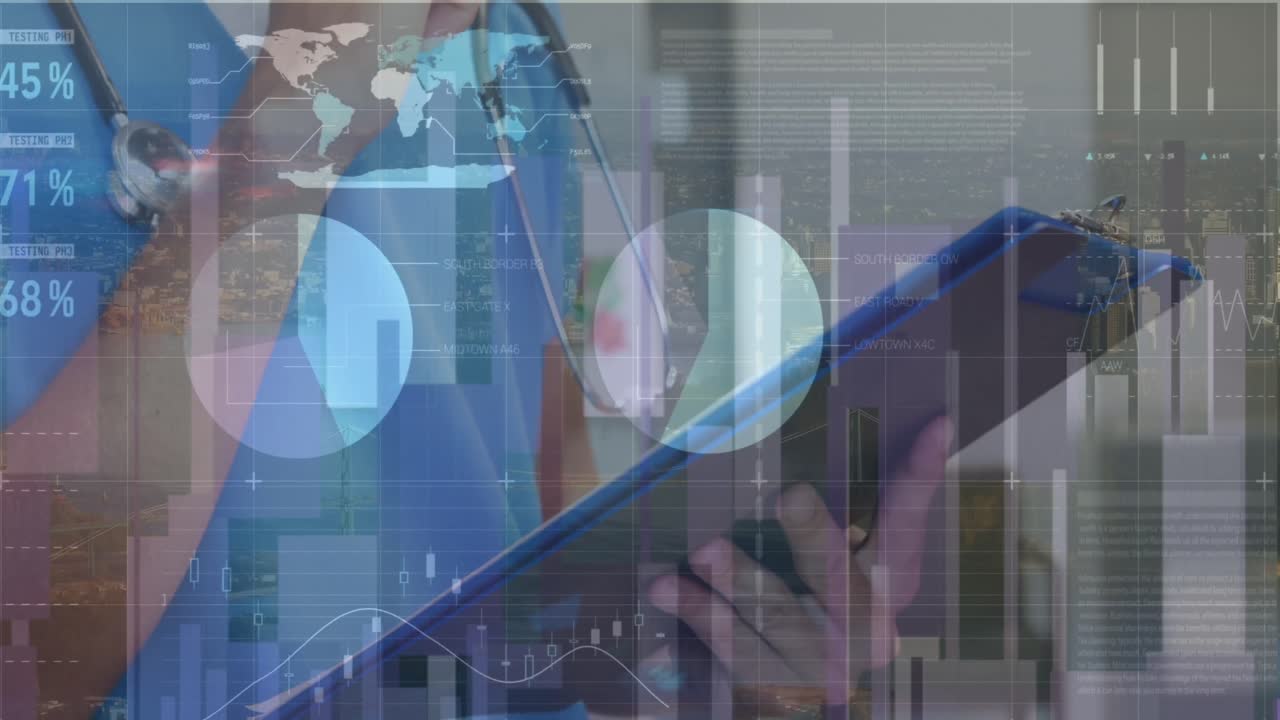 animación del procesamiento de datos sobre el médico masculino caucásico