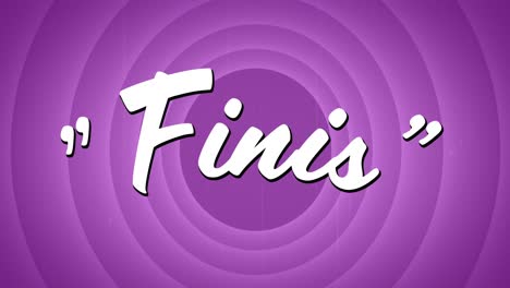 animación del texto finis sobre círculos púrpuras vintage
