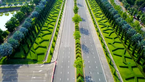 aerial view of royal park rajapruek approch to the road with beautiful green garden , chiang mai , thailand.