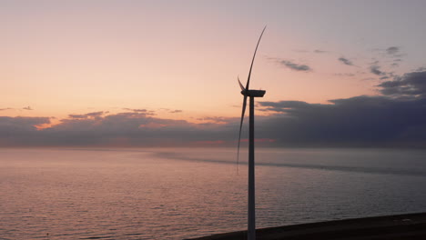 Windturbines-during-sunset-on-the-island-Neeltje-Jans,-the-Netherlands