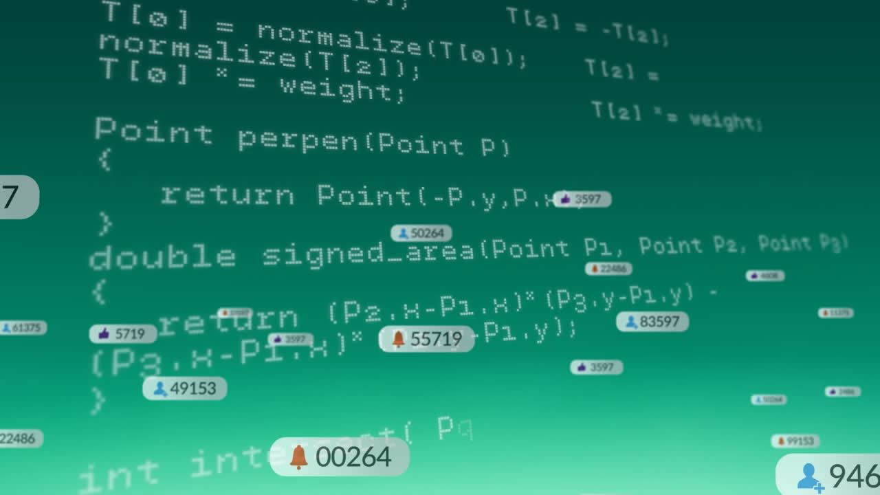 Animation of data processing and media icons on green background
