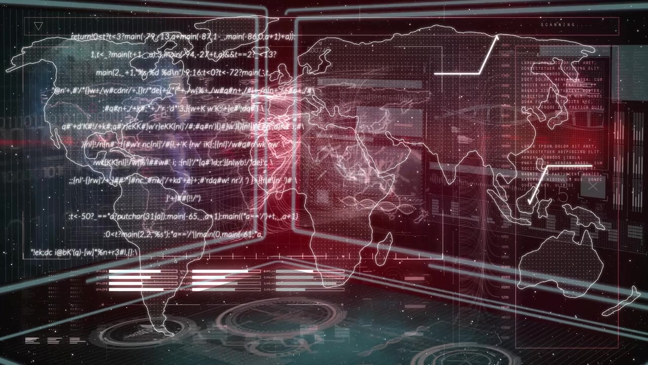Animering av databehandling över skärmar på mörk bakgrund