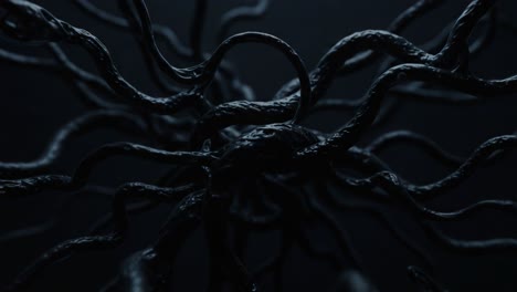 a captivating exploration of abstract dark tendrils in motion, revealing intricate patterns and unique textures intertwined in a mysterious environment