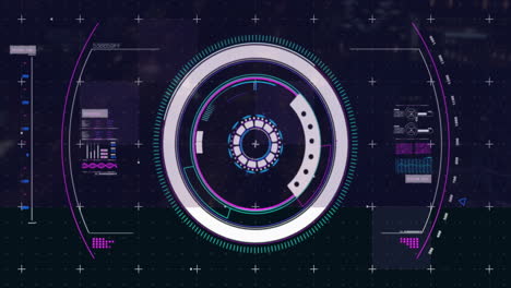 futuristic hud interface with circular elements and data processing animation