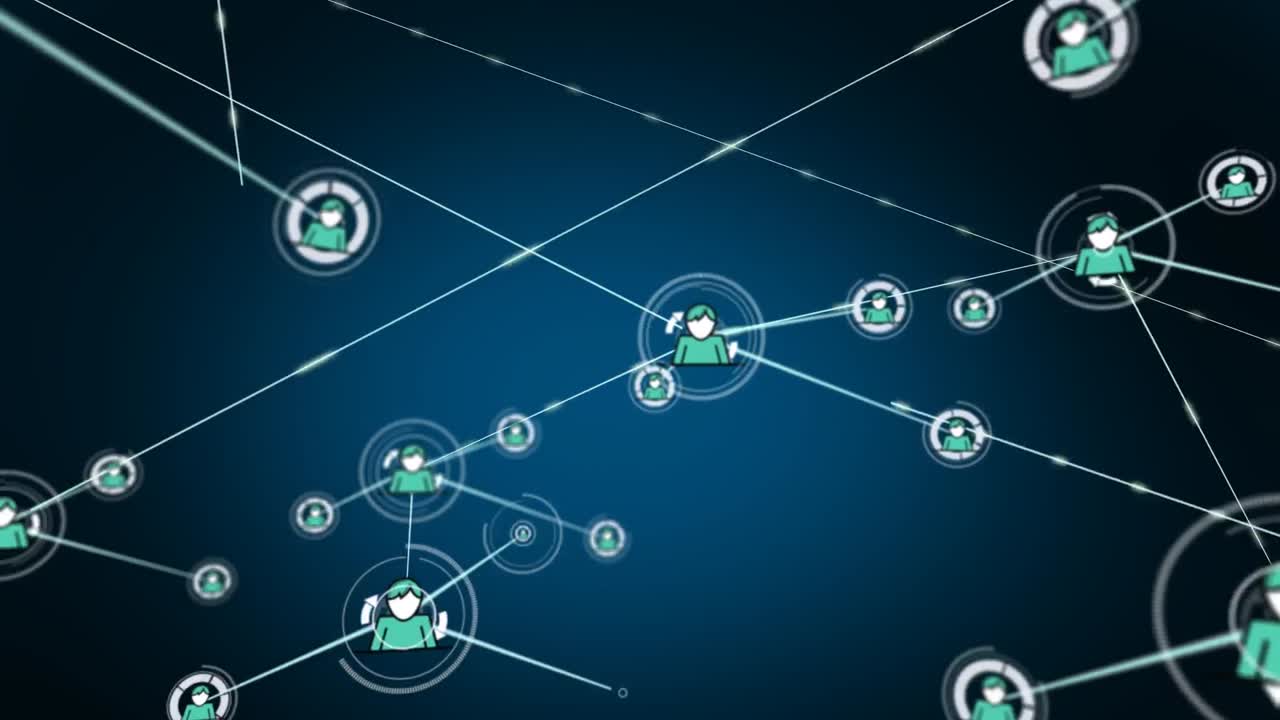 Animation of network of connections over blue background