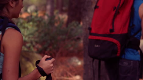 couple hiking through a forest