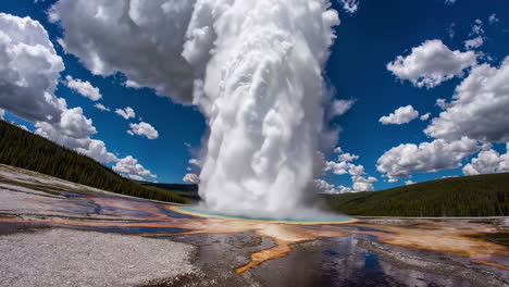 eruption of a geyser in yellowstone national park
