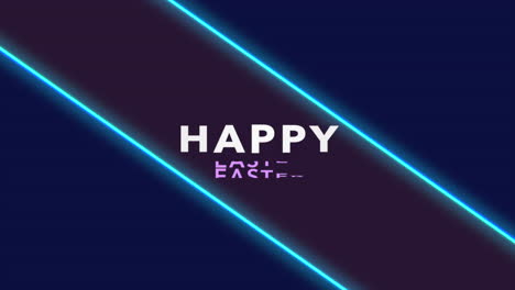 moderna y vibrante feliz pascua en azul neón y púrpura