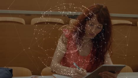 animación de la red de conexiones a través de una estudiante usando una tableta