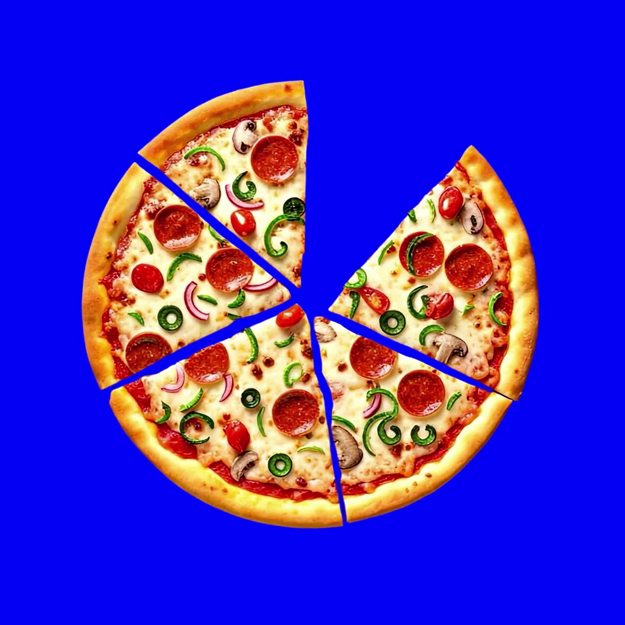 Colorful sliced pizza animation, transparent 4K video, green screen