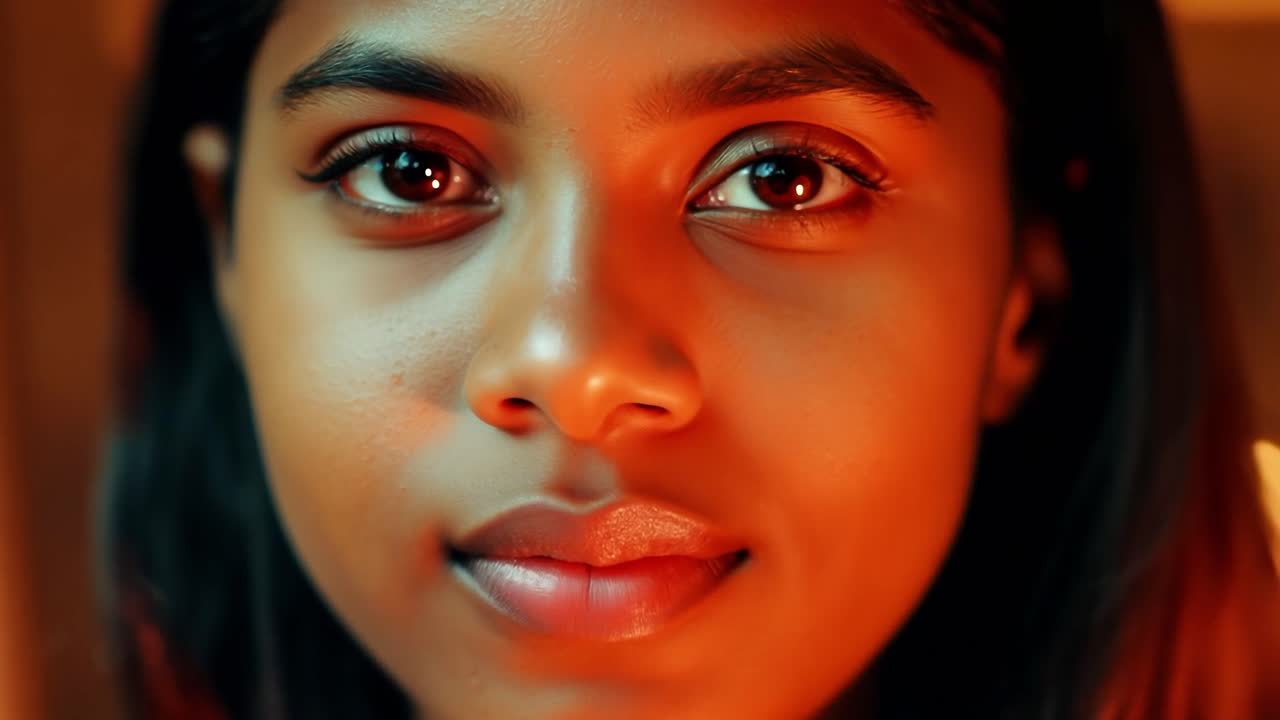 Close-up portrait of a beautiful young woman with dark hair and brown eyes
