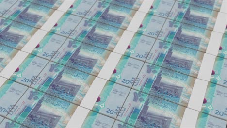 billetes de 20 dinares kuwaitíes impresos por una prensa de dinero