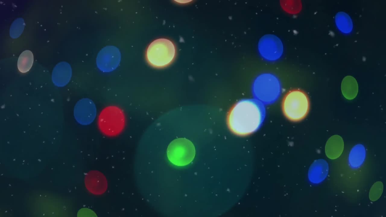 크리스마스 요정 불빛의 애니메이션, 파란색 배경에 내리는 눈