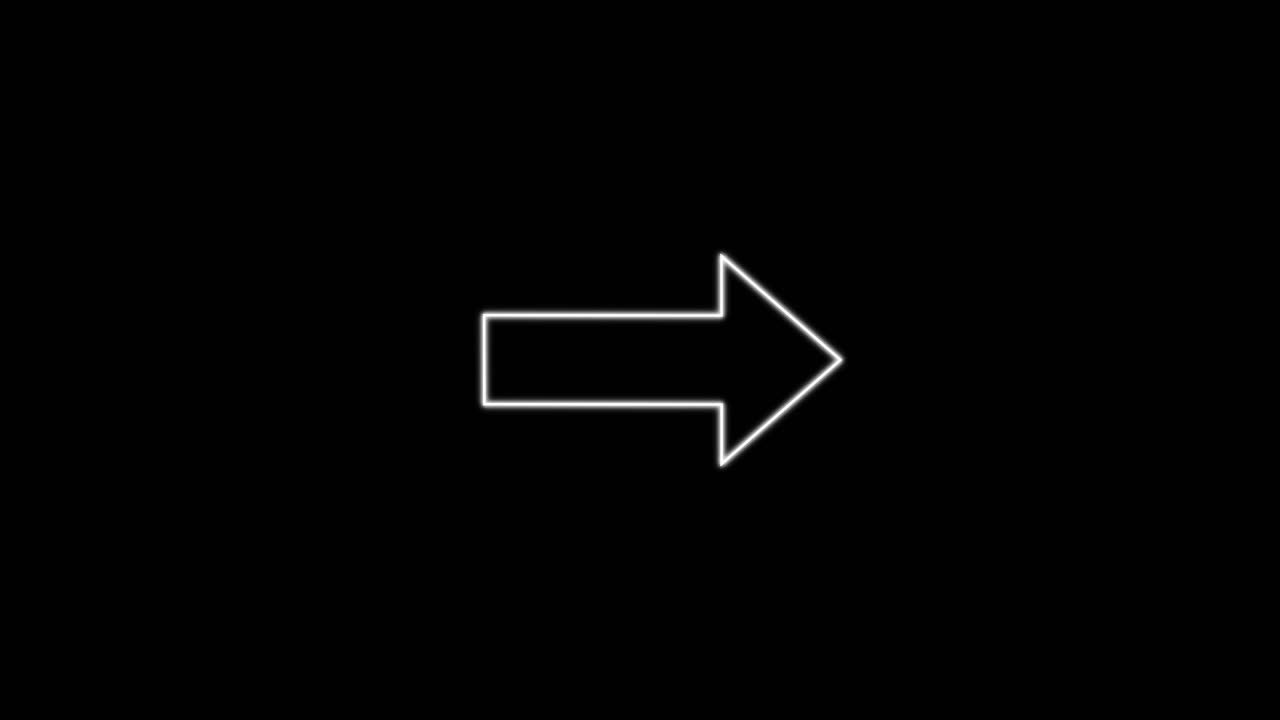 Outlined white arrow glides rightward on black, steady pace, minimalistic style, seamless linear animation