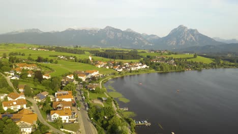 high aerial view of rural europe in bavarian alps