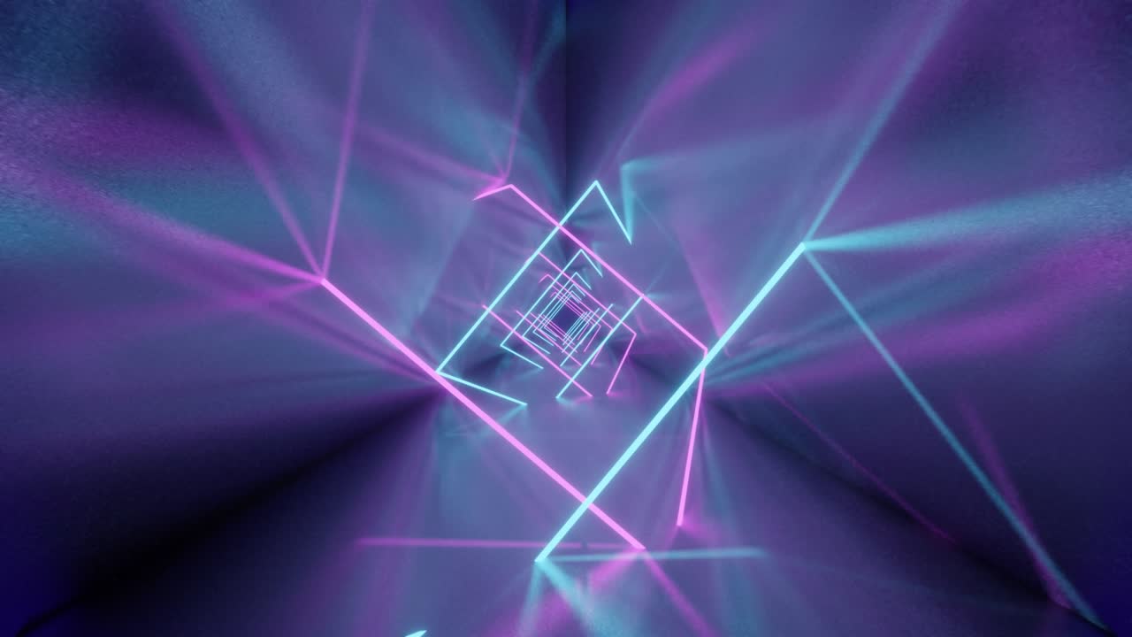 3d render futuristic background with fluorescent ultraviolet light inside. Seamless loop animation with glowing neon lines. Modern colorful illumination moving forward inside endless tunnel