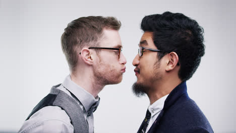 men pulling funny faces slow motion wedding photo booth series