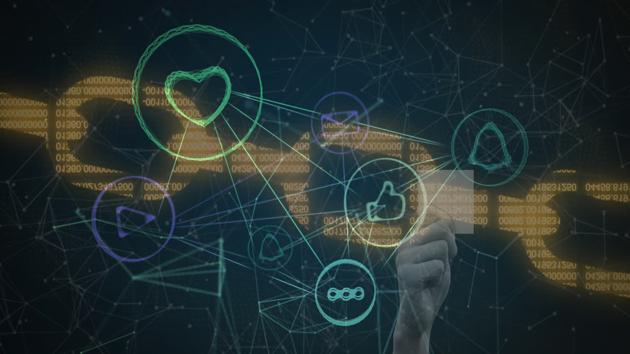 animación del procesamiento de datos y los iconos de los medios a mano