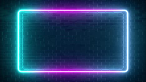 neón rectangular brillante forma luminosa en el fondo de una superficie reflectante de ladrillo. espectro de luz fluorescente ultravioleta moderno. bucle sin costuras 4k 3d render