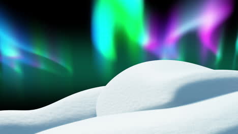 Animation-of-aurora-borealis-over-snow-on-dark-background