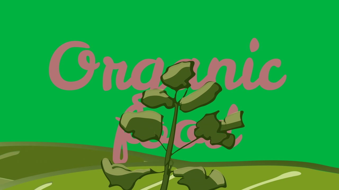 Animação de alimentos orgânicos e paisagem sobre fundo transparente