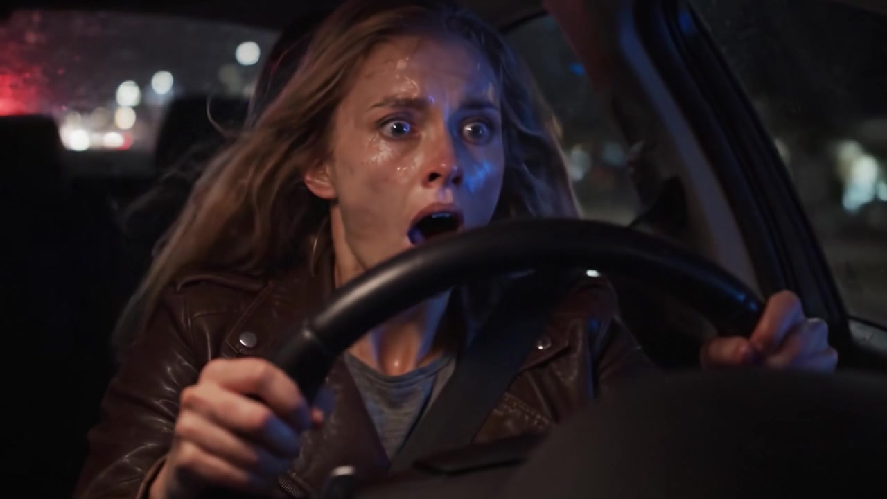 Un Escape Estrecho: La Tensión Aumenta Mientras el Conductor Enfrenta un Encuentro Inesperado Navegando por una Noche Lluviosa en la Ciudad, Luchando contra el Miedo y la Ansiedad