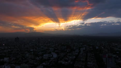 drone shot of mexico city at sunset