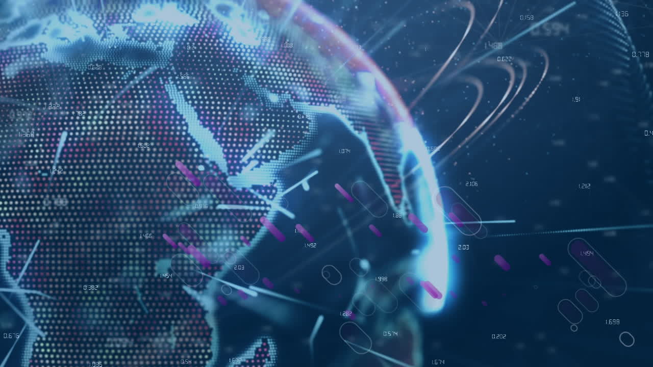 animación de formas y luces rosadas flotando sobre un globo giratorio