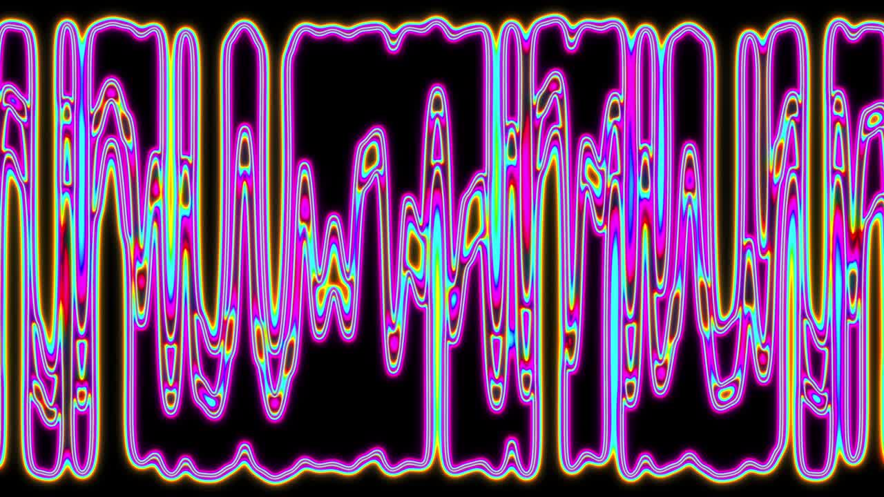 яркие голографические светящиеся неоновые волнистые вертикальные линии на черном фоне