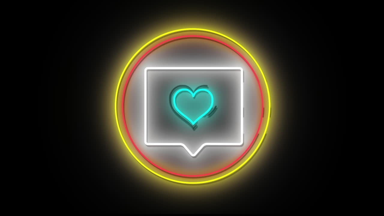 검은색 바탕에 있는 소셜 미디어 사랑 네온 아이콘의 애니메이션