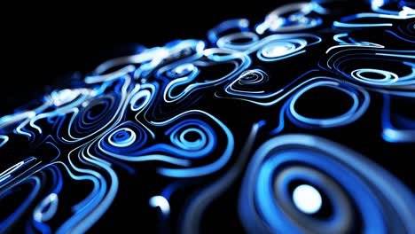 abstracto fondo en bucle 3d con líneas que forman un patrón giratorio como ruido de rizos con rayas de luz. el flujo de partículas forma líneas rizadas como senderos de brillo azul. hermosos remolinos de líneas como bg abstracto