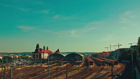 time lapse of prague main train station, hlavni nadrazi on blue sky sunny summer day