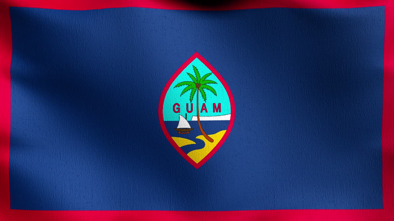 bucle sin costura 4k vdo. bandera de la isla de guam en los estados unidos de américa, estados unidos, soplando en el viento aislado. diseño abstracto patriótico oficial. ilustración de renderización 3d del símbolo de señal ondulante.
