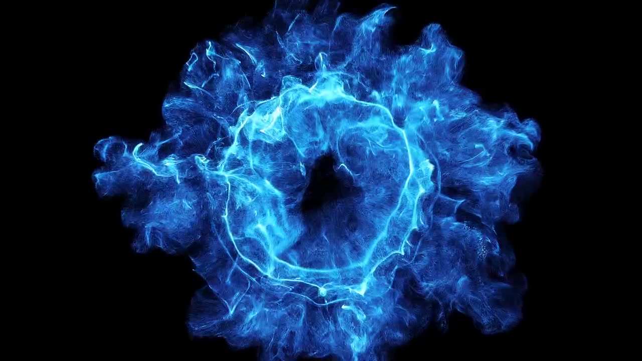 Onda d'urto di energia blu che si espande e si dissipa su sfondo nero