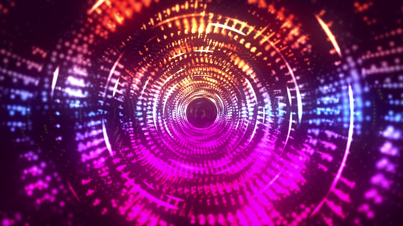 Flying Through Moving Particles - Tunnel, Spiral, Abstract Background – Colored stock video