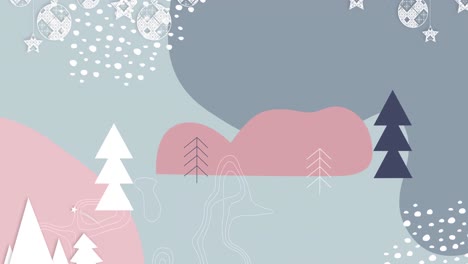 Animación-De-Nieve-Cayendo-Sobre-árboles-Y-Adornos-Navideños.