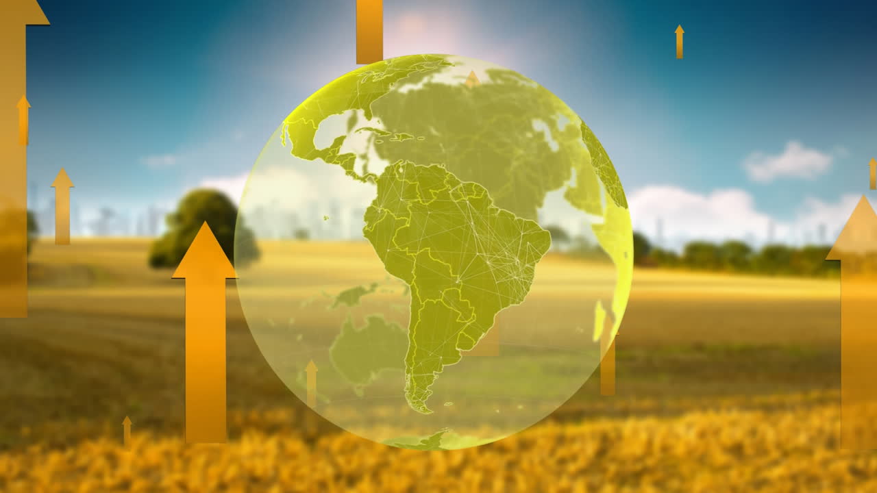 지구와 시골을 가리키는 노란색 화살표의 구성