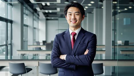 professional man in business attire standing confidently in modern office