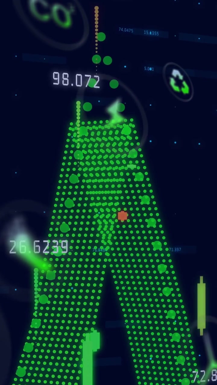 Vertical video: Yellow ribbon sweeping, causing nodes moving, bars updating, showing energy metrics