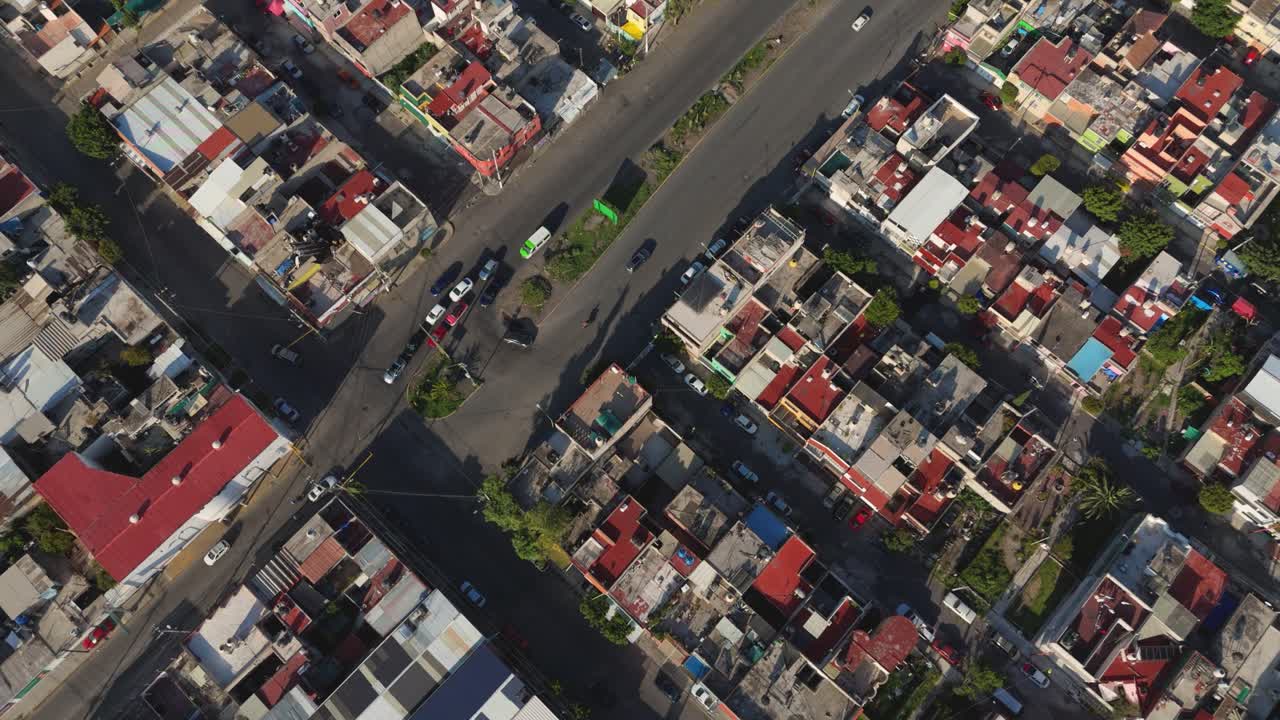 Drone footage of the streets of Ecatepec, Mexico, from a bird's-eye view