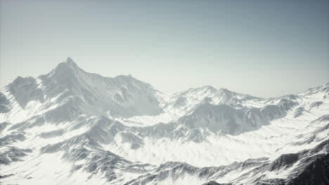 panoramic mountain view of snow capped peaks and glaciers