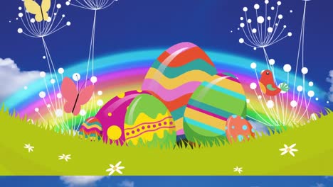 animación de huevos coloridos y gráfico de arco iris