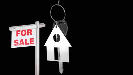 Animation-of-house-for-sale-sign-and-house-keys-on-black-background