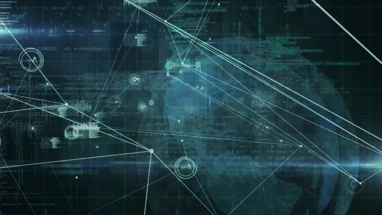 Animation of network of connections with data processing over globe