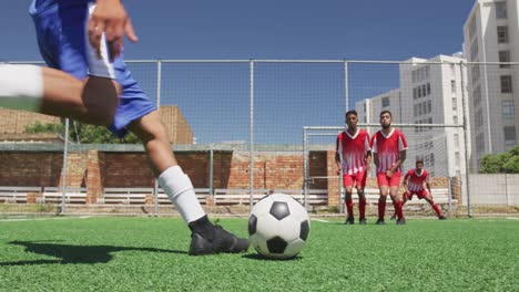 soccer players having match on field