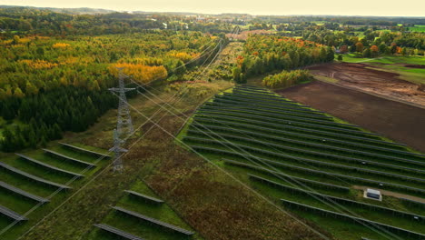 aerial view of a solar farm in autumn