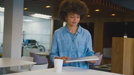 Young-Businesswoman-In-Modern-Office-Working-On-Laptop-In-Seating-Pod